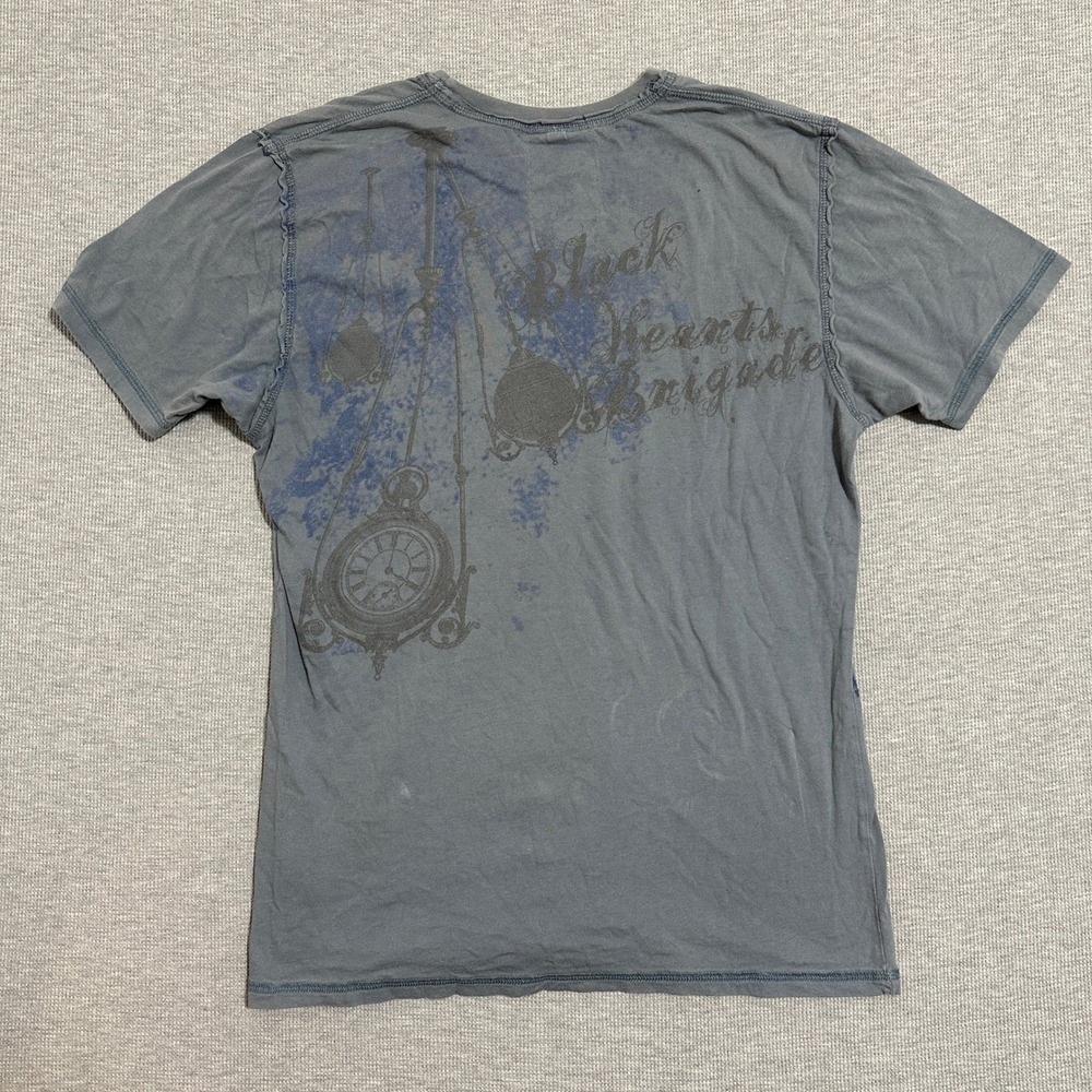 Y2K Black Hearts Brigade Eagle Lost Love Mineral Wash Tee Blue LA Destroyed Sz L - Picture 3 of 10